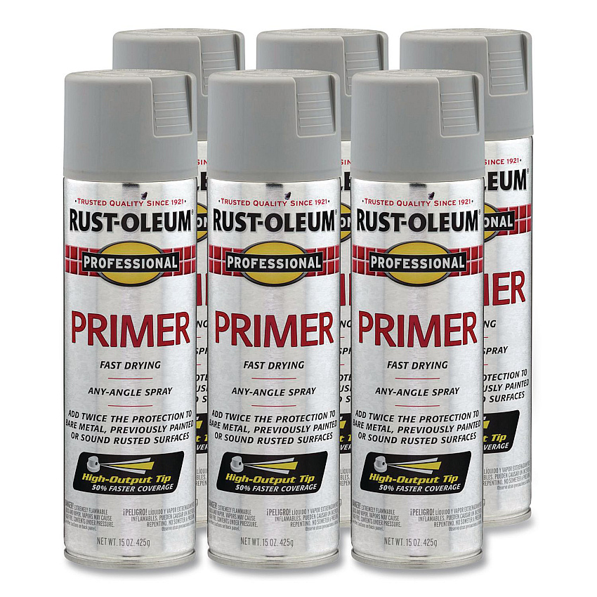 Rust-Oleum Professional Spray Paint, Flat Gray, 15 oz Aerosol Can, 6/Carton (7582838CT)
