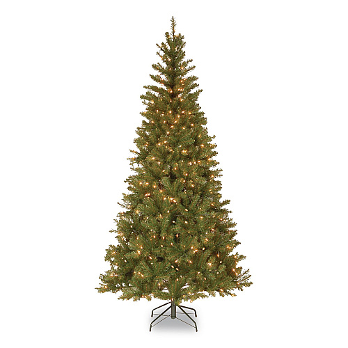 National Tree Company Pre-Lit Aspen Spruce Slim Tree, 42" x 42" x 78", Green Tree, Green Tree Stand (AP730065)
