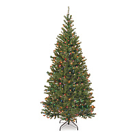 National Tree Company Pre-Lit Aspen Spruce Slim Tree, 48" x 48" x 90", Green Tree, Green Tree Stand (AP730175)