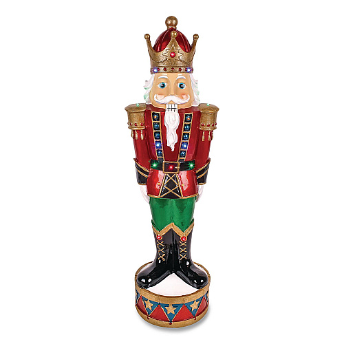 National Tree Company Nutcracker Christmas Decor, AC Powered, Blue/Green/Red/Yellow LED Lights, 10" x 11.37" x 36.5", Red (BG18492AR1)