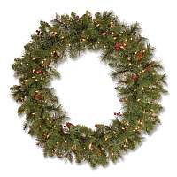 National Tree Company Pre-Lit Crestwood Spruce Wreath, AC Powered, Clear Incandescent Lights, 36" Diameter x 5"h, Green (CW730636W1)