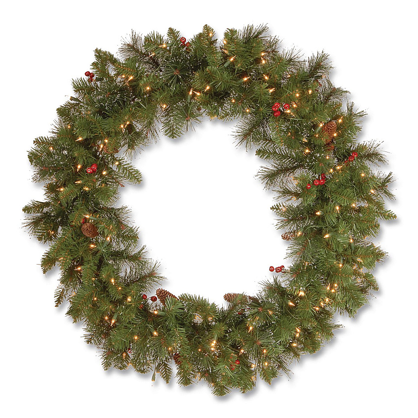 National Tree Company Pre-Lit Crestwood Spruce Wreath, AC Powered, Clear Incandescent Lights, 36" Diameter x 5"h, Green (CW730636W1)