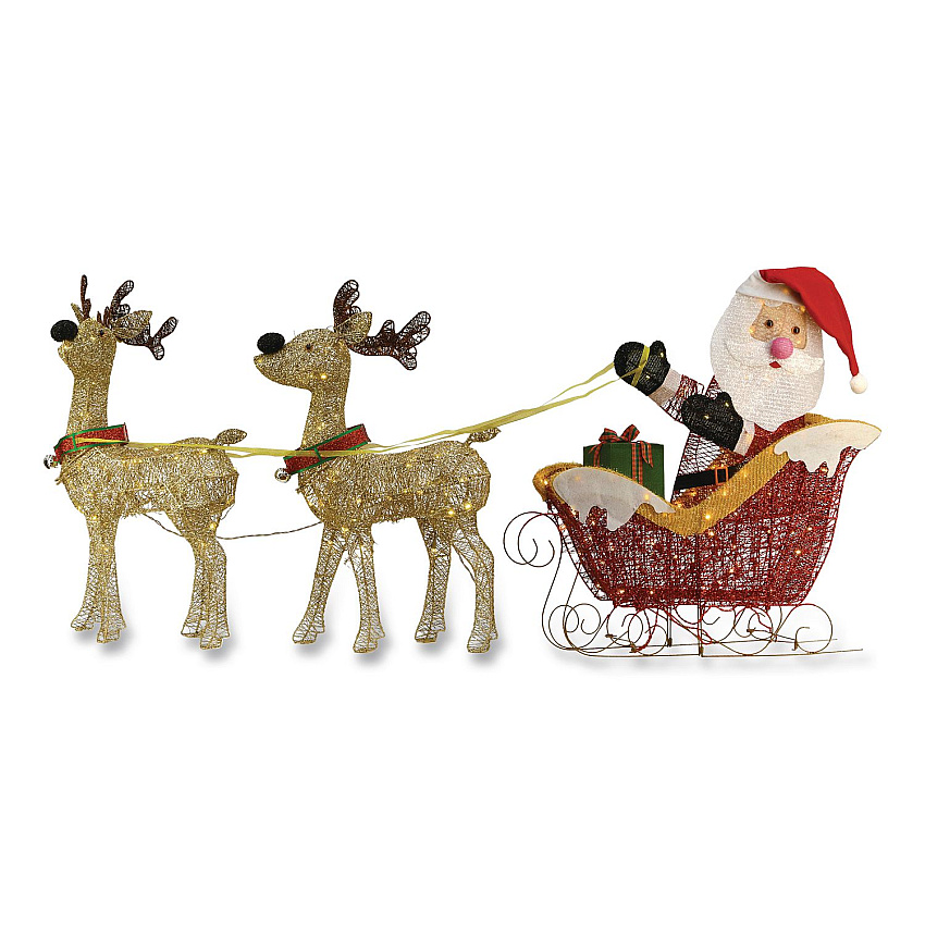 National Tree Company Santa and Reindeer, AC Powered, Warm White LED Lights, 11.25" x 30.75" x 33.5", Champagne (DF245001C)