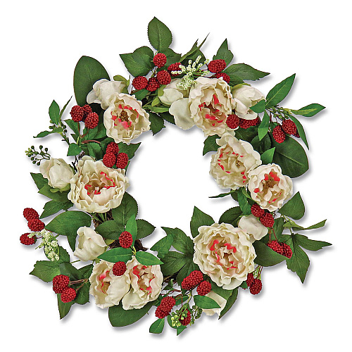 National Tree Company Peony and Raspberry Wreath, 22" Diameter x 5"h, Beige (DS69S21G9435)