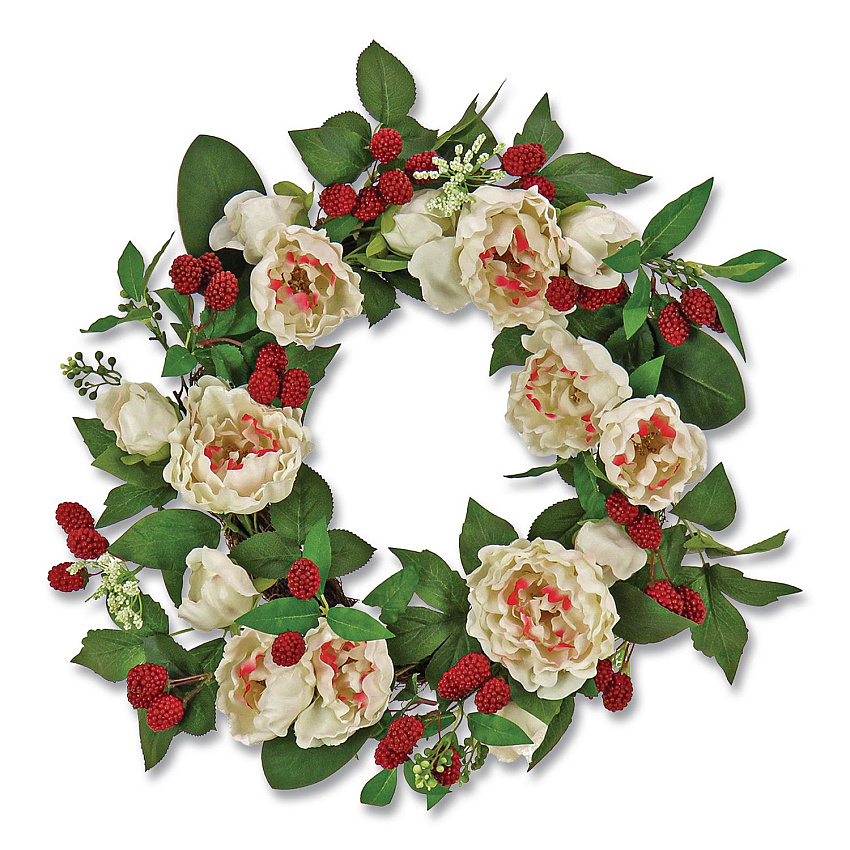 National Tree Company Peony and Raspberry Wreath, 22" Diameter x 5"h, Beige (DS69S21G9435)