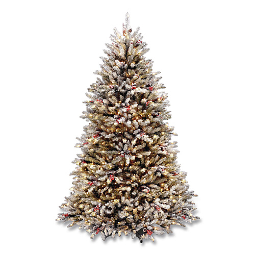 National Tree Company Pre-Lit Dunhill Fir Snowy Tree, 53" x 53" x 78", Green Tree, Green Tree Stand (DUF30065)