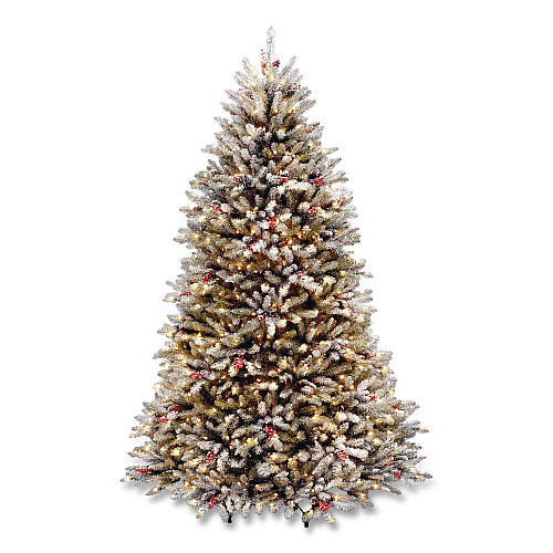 National Tree Company Pre-Lit Dunhill Fir Snowy Tree, 55" x 55" x 84", Green Tree, Green Tree Stand (DUF30070)