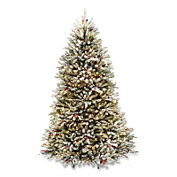 National Tree Company Pre-Lit Dunhill Fir Snowy Tree, 59" x 59" x 90", Green Tree, Green Tree Stand (DUF30075)