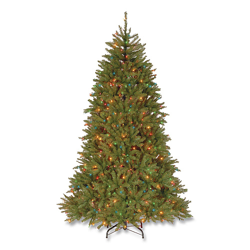 National Tree Company Pre-Lit Dunhill Fir Tree, 59" x 59" x 90", Green Tree, Green Tree Stand (DUH75RLO)