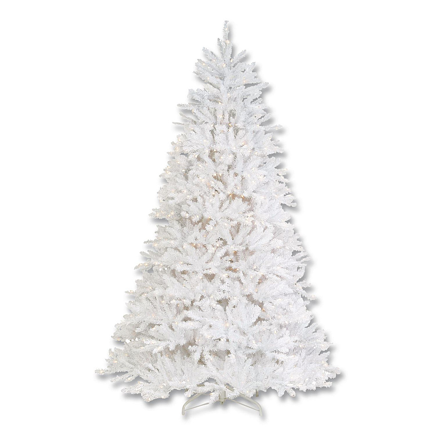 National Tree Company Pre-Lit Dunhill Fir White Tree, 55" x 53" x 78", White Tree, White Tree Stand (DUWH65LO)