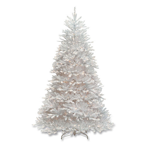 National Tree Company Pre-Lit Dunhill Fir White Tree, 59" x 59" x 90", White Tree, White Tree Stand (DUWH75LO)
