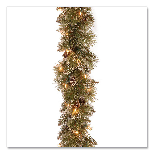 National Tree Company Pre-Lit Glittery Bristle Pine Garland, AC Powered, Clear Incandescent Lights, 108" Long, Green (GB33009A1)
