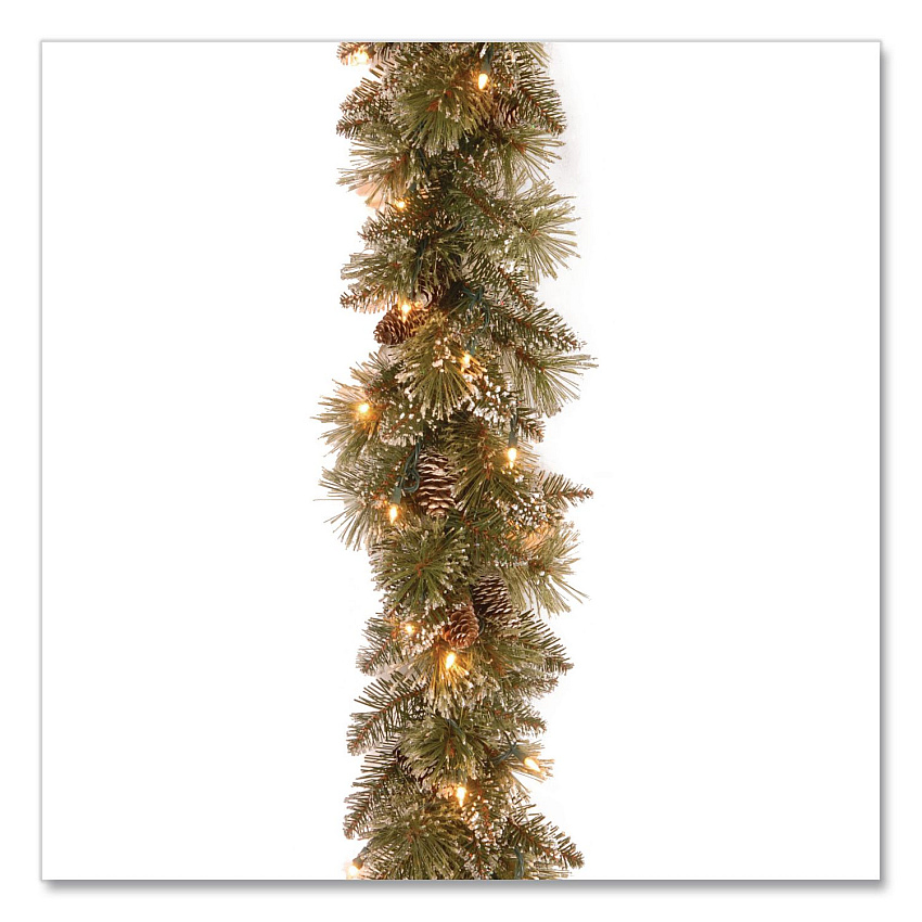National Tree Company Pre-Lit Glittery Bristle Pine Garland, AC Powered, Clear Incandescent Lights, 108" Long, Green (GB33009A1)