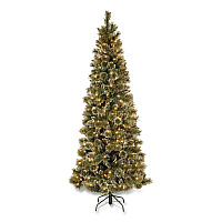 National Tree Company Pre-Lit Glittery Bristle Slim Tree, 42" x 42" x 90", Green Tree, Green Tree Stand (GB331975)