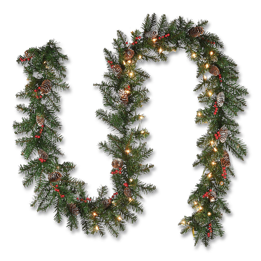 National Tree Company Pre-Lit Glittery Mountain Spruce Garland, AC Powered, Clear Incandescent Lights, 108" Long, Green (GLM13009A1)