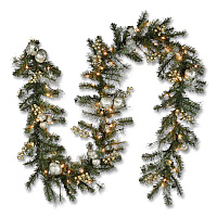 National Tree Company Pre-Lit Glittery Pine Pomegranate Garland, AC Powered, Clear Incandescent Lights, 108" Long, Green (GTP13029B1)