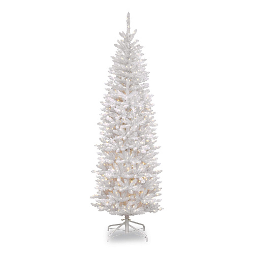 National Tree Company Pre-Lit Kingswood Fir Pencil Tree, 28" x 28" x 78", White Tree, White Tree Stand (KWW730065)
