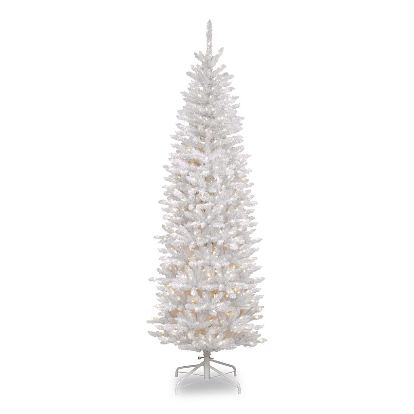National Tree Company Pre-Lit Kingswood Fir Pencil Tree, 28" x 28" x 78", White Tree, White Tree Stand (KWW730065)