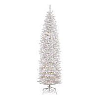 National Tree Company Pre-Lit Kingswood Fir Pencil Slim Tree, 35" x 35" x 108", White Tree, White Tree Stand (KWW730090)