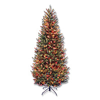 National Tree Company Pre-Lit Natural Fraser Fir Slim Tree, 40" x 40" x 78", Green Tree, Green Tree Stand (NAFFSLH165RL)