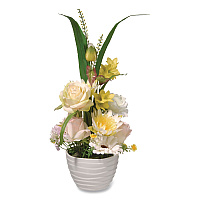 National Tree Company Spring White Daises and Roses Flowerpot, 9" x 9" x 17", White Flowers, White Pot (NF365521)