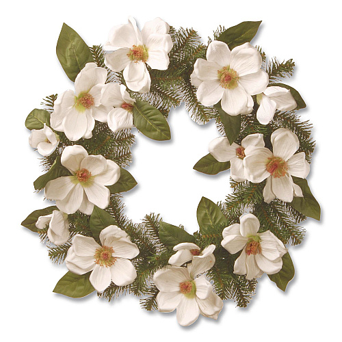 National Tree Company North Valley Spruce Magnolia Wreath, 24" Diameter x 3.5"h, White (NRV71324W)
