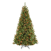 National Tree Company Pre-Lit North Valley Spruce Tree, 42" x 42" x 78", Green Tree, Green Tree Stand (NRV730165)