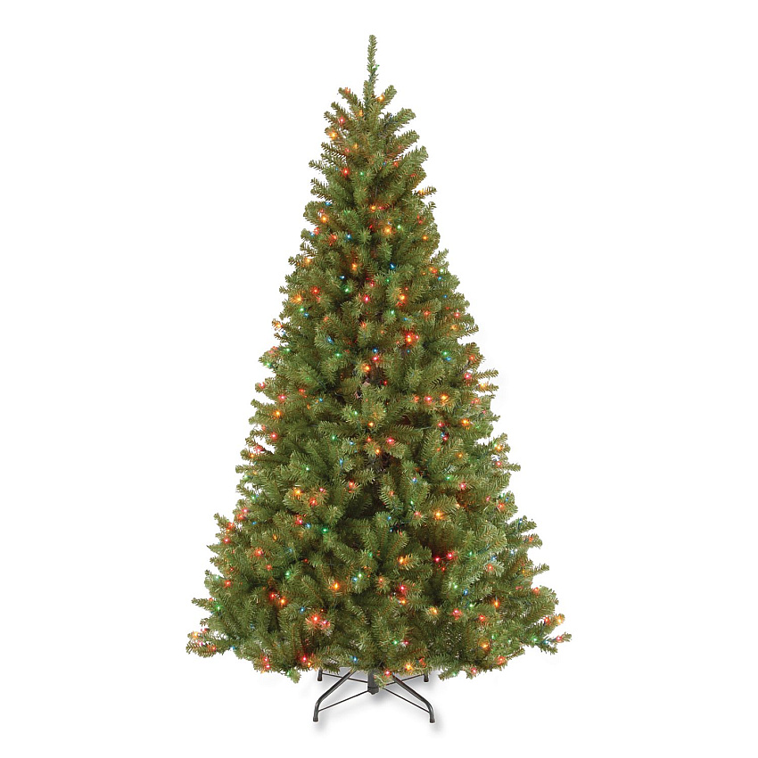 National Tree Company Pre-Lit North Valley Spruce Tree, 42" x 42" x 78", Green Tree, Green Tree Stand (NRV730165)