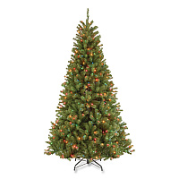 National Tree Company Pre-Lit North Valley Spruce Tree, 47" x 47" x 84", Green Tree, Green Tree Stand (NRV730170)