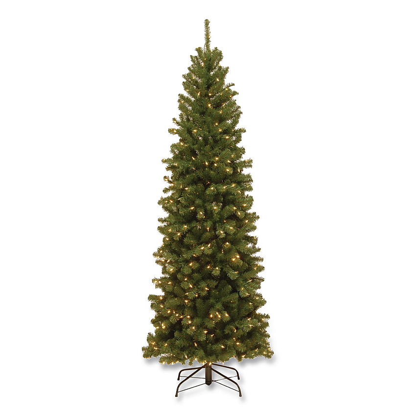 National Tree Company Pre-Lit North Valley Spruce Pencil Slim Tree, 30" x 30" x 78", Green Tree, Green Tree Stand (NRV735865)