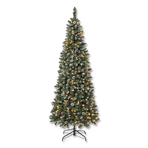 National Tree Company Pre-Lit Oakley Hills Slim Tree, 31" x 31" x 90", Green Tree, Green Tree Stand (OAK8304L75)