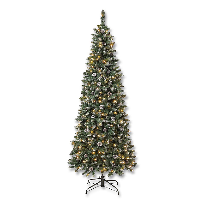National Tree Company Pre-Lit Oakley Hills Slim Tree, 31" x 31" x 90", Green Tree, Green Tree Stand (OAK8304L75)