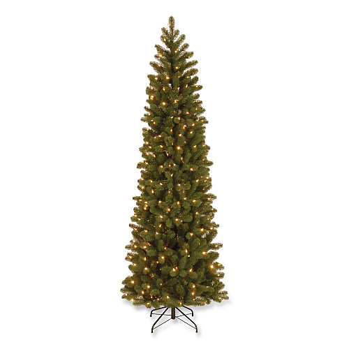 National Tree Company Pre-Lit Downswept Douglas Fir Pencil Slim Tree, 30" x 30" x 78", Green Tree, Green Tree Stand (PEDD439265)