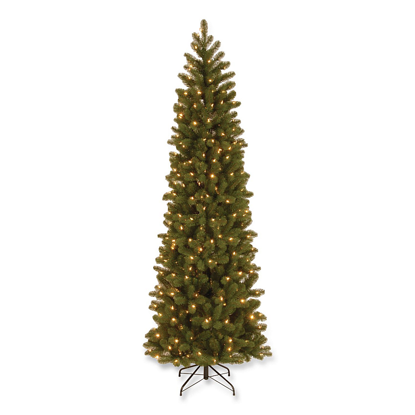 National Tree Company Pre-Lit Downswept Douglas Fir Pencil Slim Tree, 30" x 30" x 78", Green Tree, Green Tree Stand (PEDD439265)