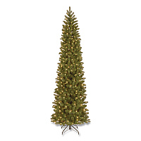 National Tree Company Pre-Lit Downswept Douglas Fir Pencil Slim Tree, 35" x 35" x 108", Green Tree, Green Tree Stand (PEDD439290)