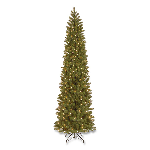 National Tree Company Pre-Lit Downswept Douglas Fir Pencil Slim Tree, 35" x 35" x 108", Green Tree, Green Tree Stand (PEDD439290)
