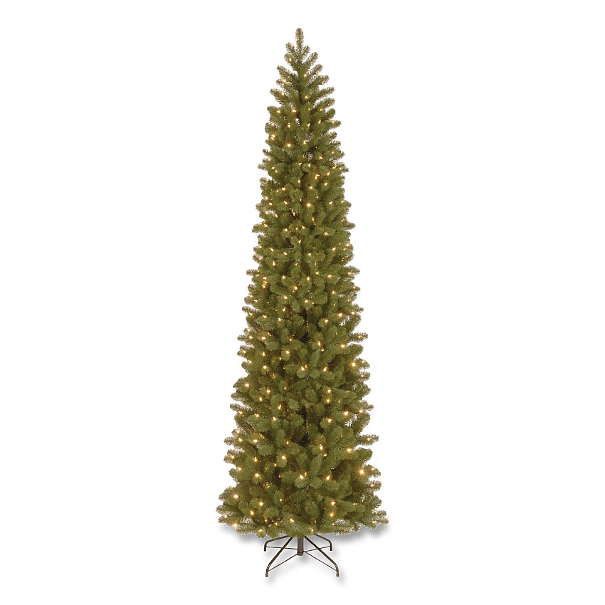 National Tree Company Pre-Lit Downswept Douglas Fir Pencil Slim Tree, 35" x 35" x 108", Green Tree, Green Tree Stand (PEDD439290)