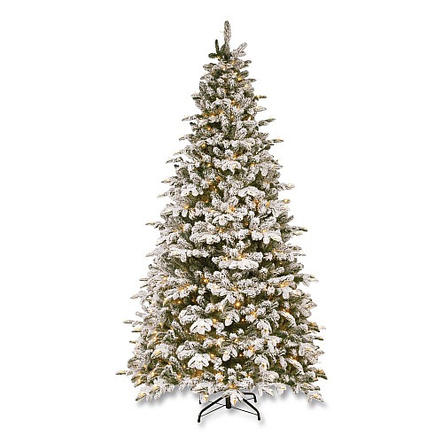 National Tree Company Pre-Lit Snowy Everest Fir, 64" x 64" x 108", Green Tree, Green Tree Stand (PEV331190)