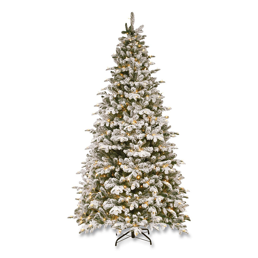 National Tree Company Pre-Lit Snowy Everest Fir, 64" x 64" x 108", Green Tree, Green Tree Stand (PEV331190)
