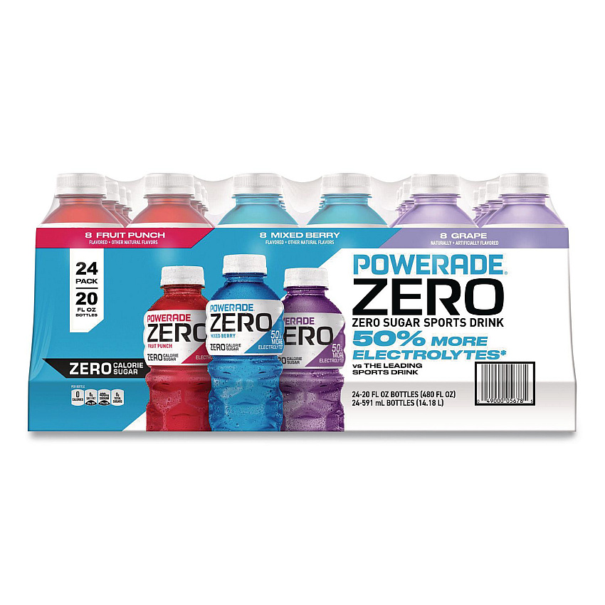 Powerade Zero Sports Drink, Assorted Flavors, 20 oz, 24/Carton (22002679)