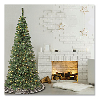 National Tree Company Pre-Lit Linden Spruce Slim Tree, 31" x 31" x 90", Green Tree, Green Tree Stand (LIN8304L75)