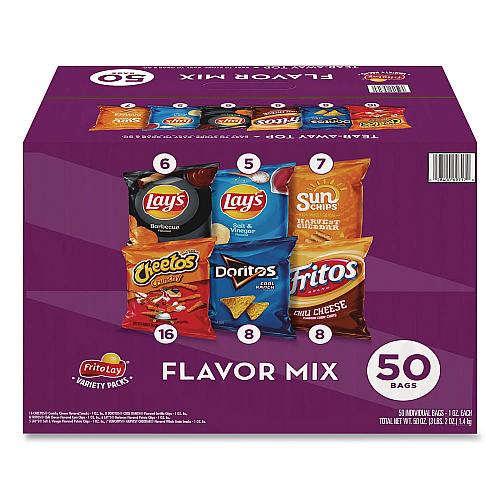 Frito-Lay Flavor Mix Variety Pack, Assorted Flavors, 1 oz Bag, 50 Bags/Carton (22002671)