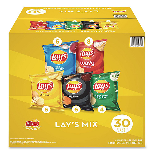 Frito-Lay Potato Chip Variety Mix, Assorted Flavors, 1.5 oz Bag, 30 Bags/Carton (22002672)