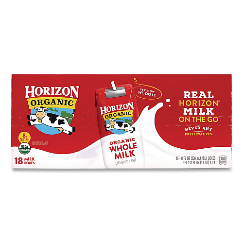 Horizon Organic Shelf-Stable Whole Milk Boxes, 8 oz Box, 18/Carton (22002680)