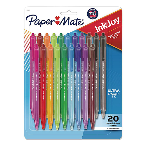 Paper Mate InkJoy 100 RT Ballpoint Pen, Retractable, Medium 1 mm, Assorted Ink and Barrel Colors, 20/Pack (1951396)