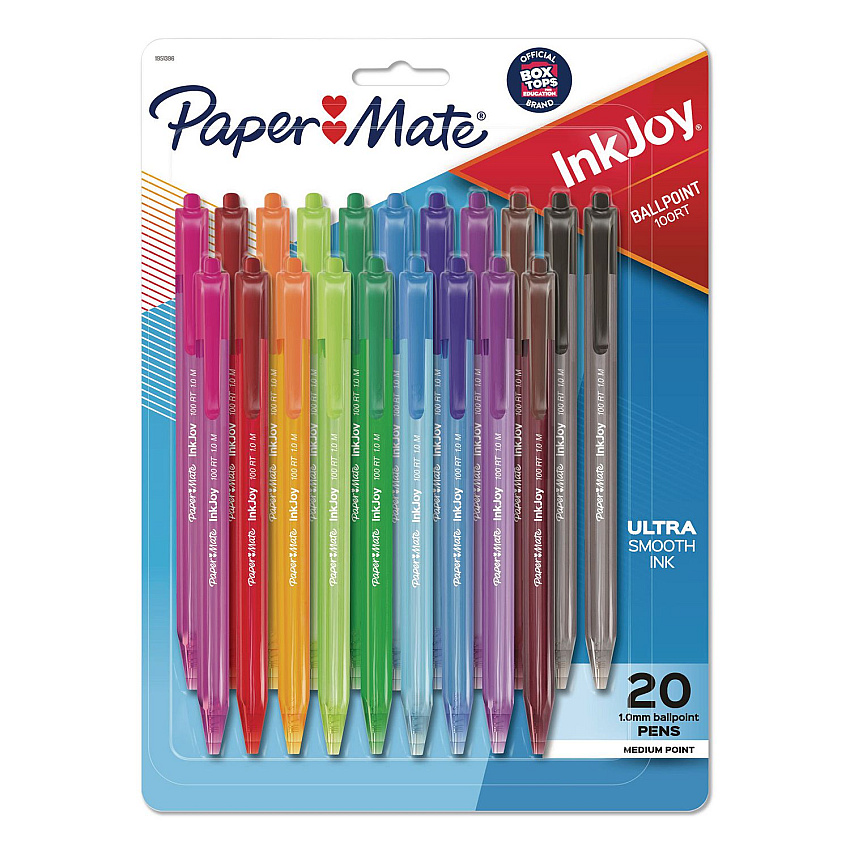 Paper Mate InkJoy 100 RT Ballpoint Pen, Retractable, Medium 1 mm, Assorted Ink and Barrel Colors, 20/Pack (1951396)