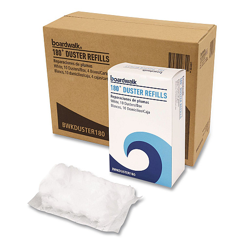 Boardwalk 180 Duster Refills, Soft Fluffy Fibers, White, 10 Dusters/Box, 4 Boxes/Carton (DUSTER180)