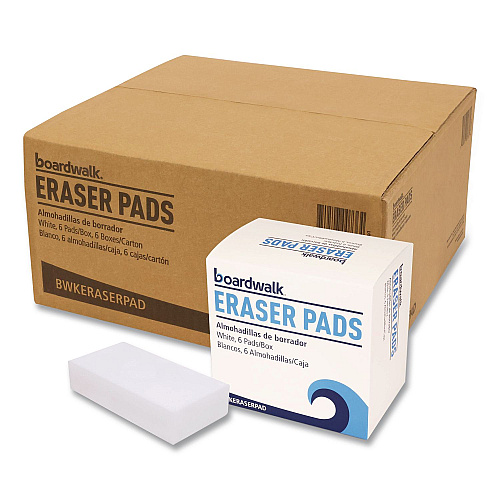 Boardwalk Eraser Pads, 2.5 x 4.5, 1" Thick, White, 6 Pads/Pack, 6 Packs/Carton
