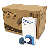 Boardwalk Steel Wool Soap Pads, 3" x 2.5", Blue, 15 Pads/Box, 12 Boxes/Carton (STWLPAD)