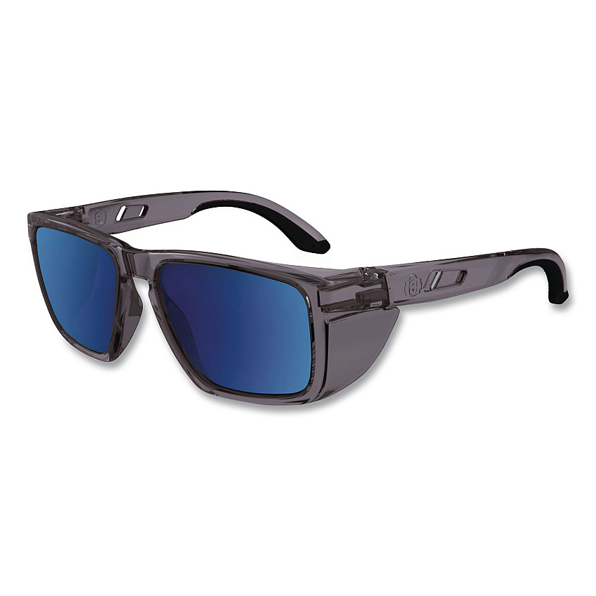 ergodyne Skullerz SIXTEN Anti-Scratch/Enhanced Anti-Fog Safety Glasses w/Side Shield, Polarized Mirrored Lens, Translucent Smoke, Blue (58240)